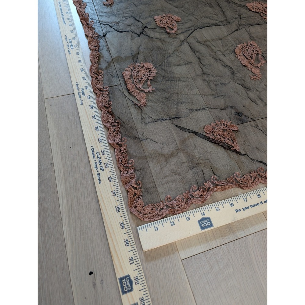 Vintage Sheer Paisley Embroidered Scarf Romantic Boho Cottagecore Dark Academia - Picture 5 of 8